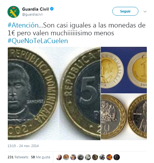 La Guardia Civil advierte del timo de la moneda de 1 euro que está circulando